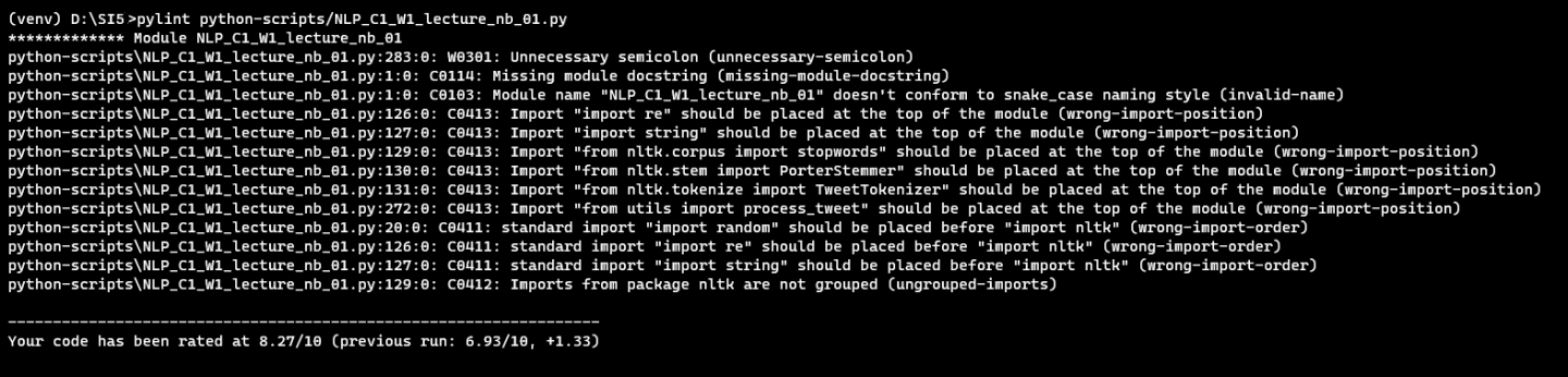 Figure 6: Note projet après configuration Pylint